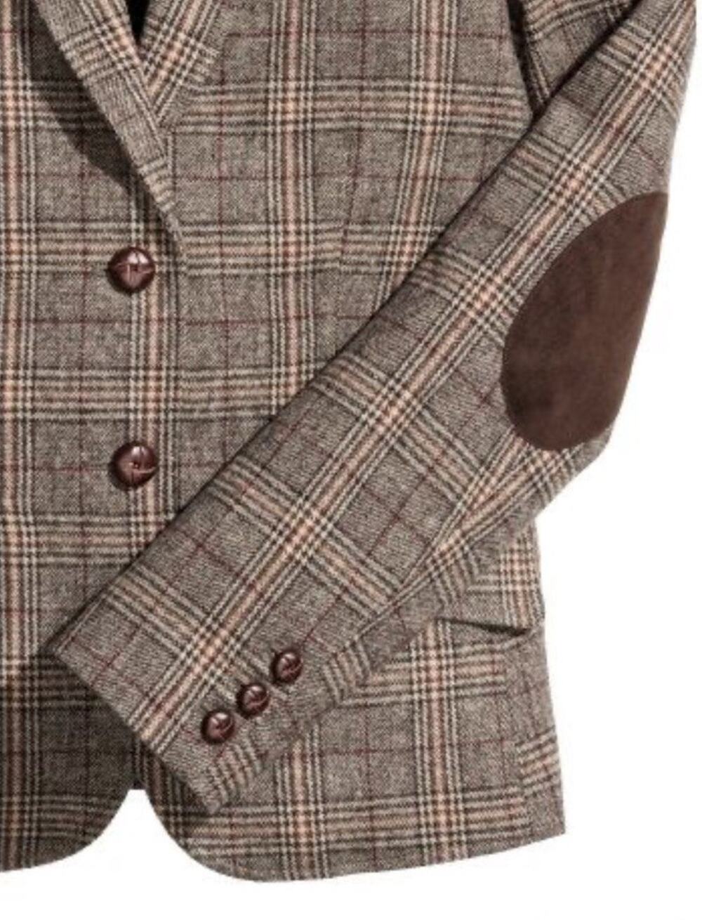 H&M Brown Plaid Blazer with Elbow Patches
